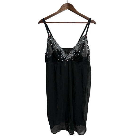 Cacique Other - Cacique babydoll lingerie women's 18/20 black sexy feminine romantic sheer dots